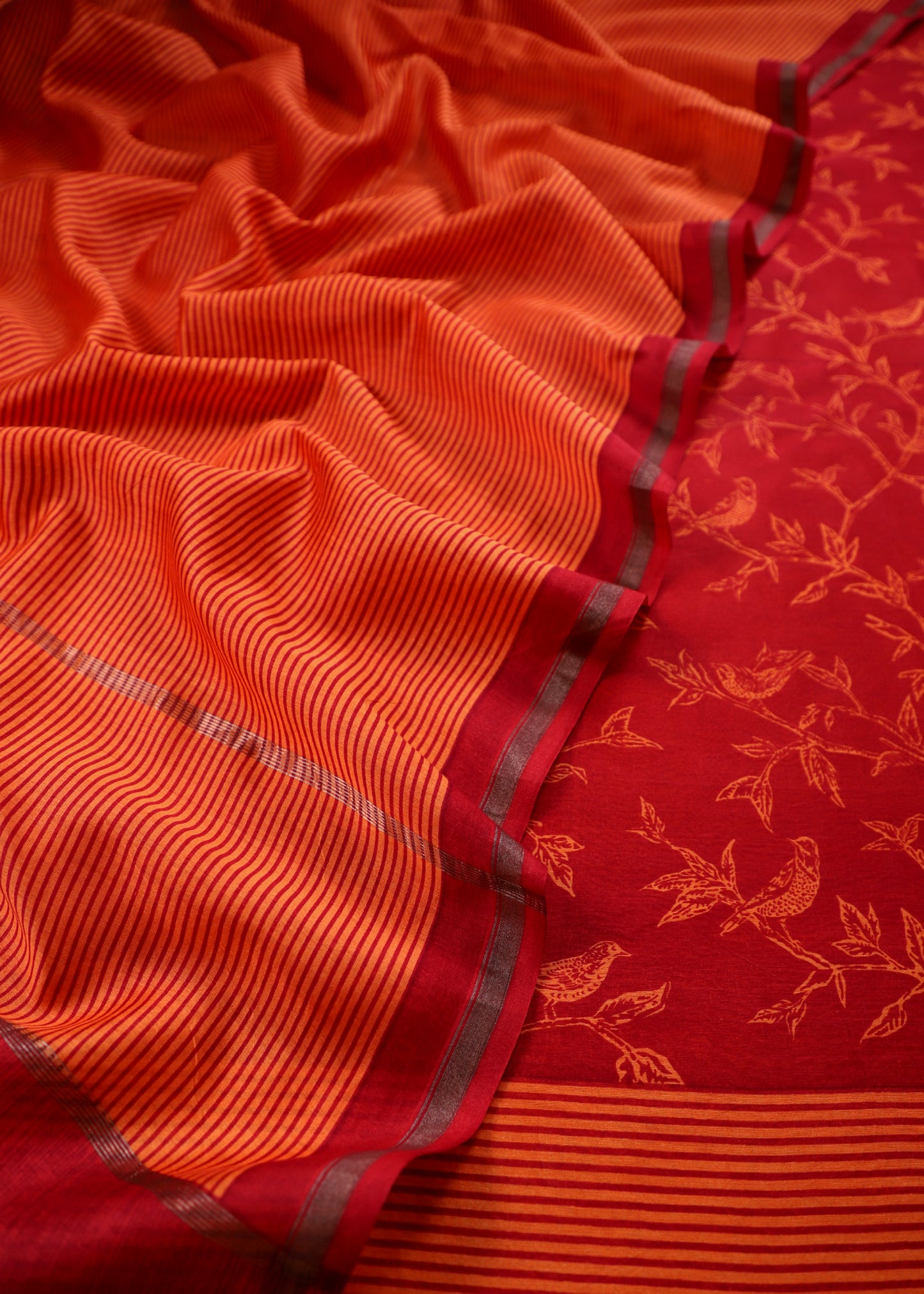 Block Print Maheswari Silk Suit With Orange Dupatta