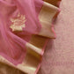 Pink Designer Pure Brocade Silk Kurta And Organza Dupatta