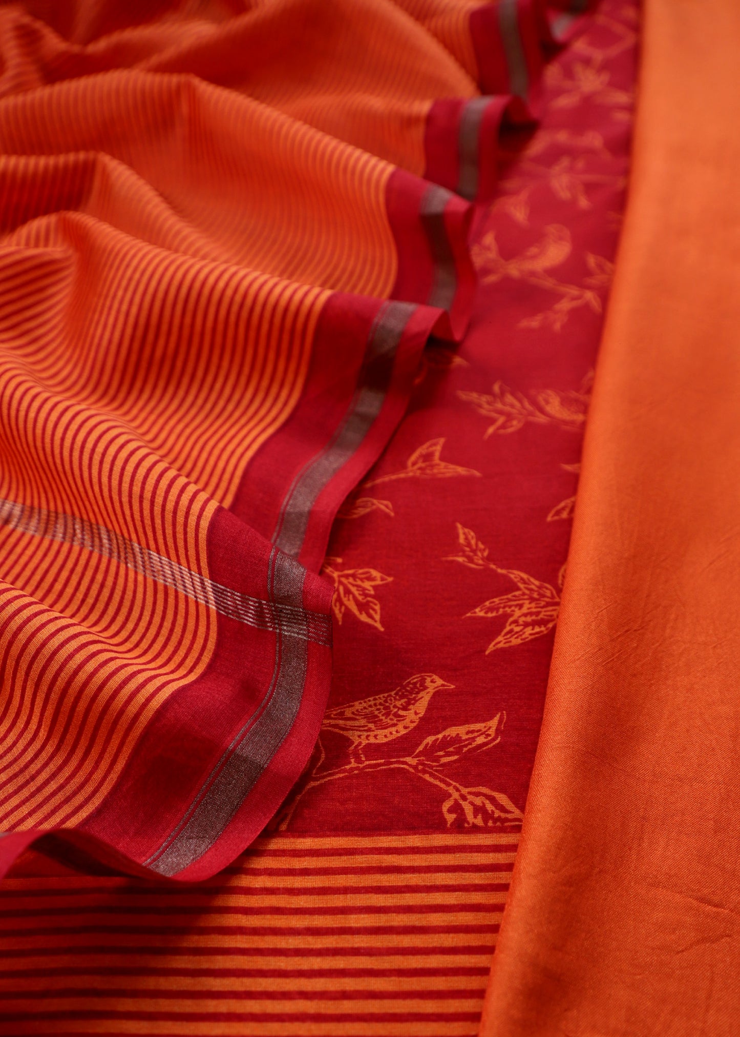 Block Print Maheswari Silk Suit With Orange Dupatta