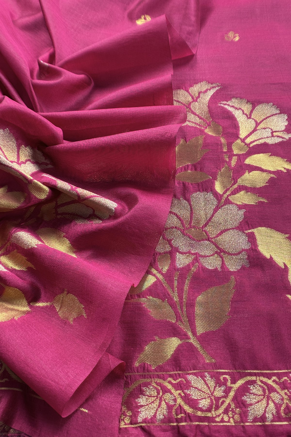 Pink Silk Unstitched Suit With Gold Jamdani weaving