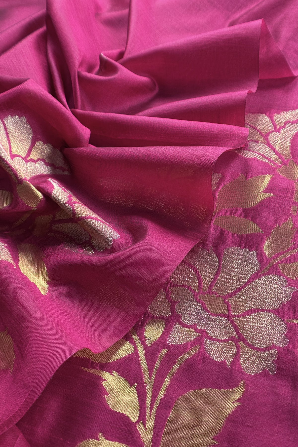 Pink Silk Unstitched Suit With Gold Jamdani weaving