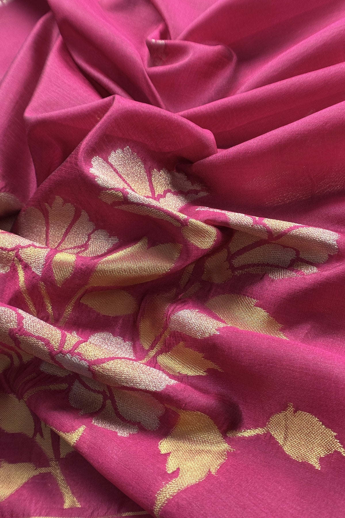 Pink Silk Unstitched Suit With Gold Jamdani weaving