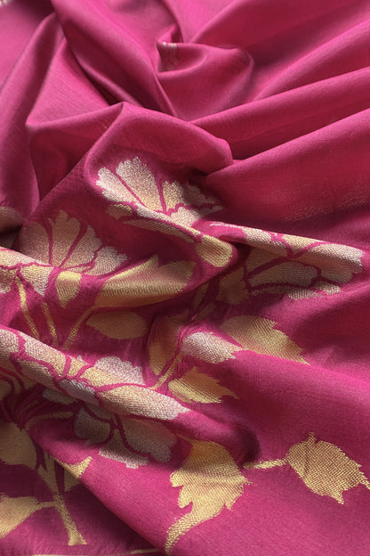 Pink Silk Unstitched Suit With Gold Jamdani weaving