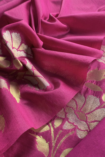Pink Silk Unstitched Suit With Gold Jamdani weaving