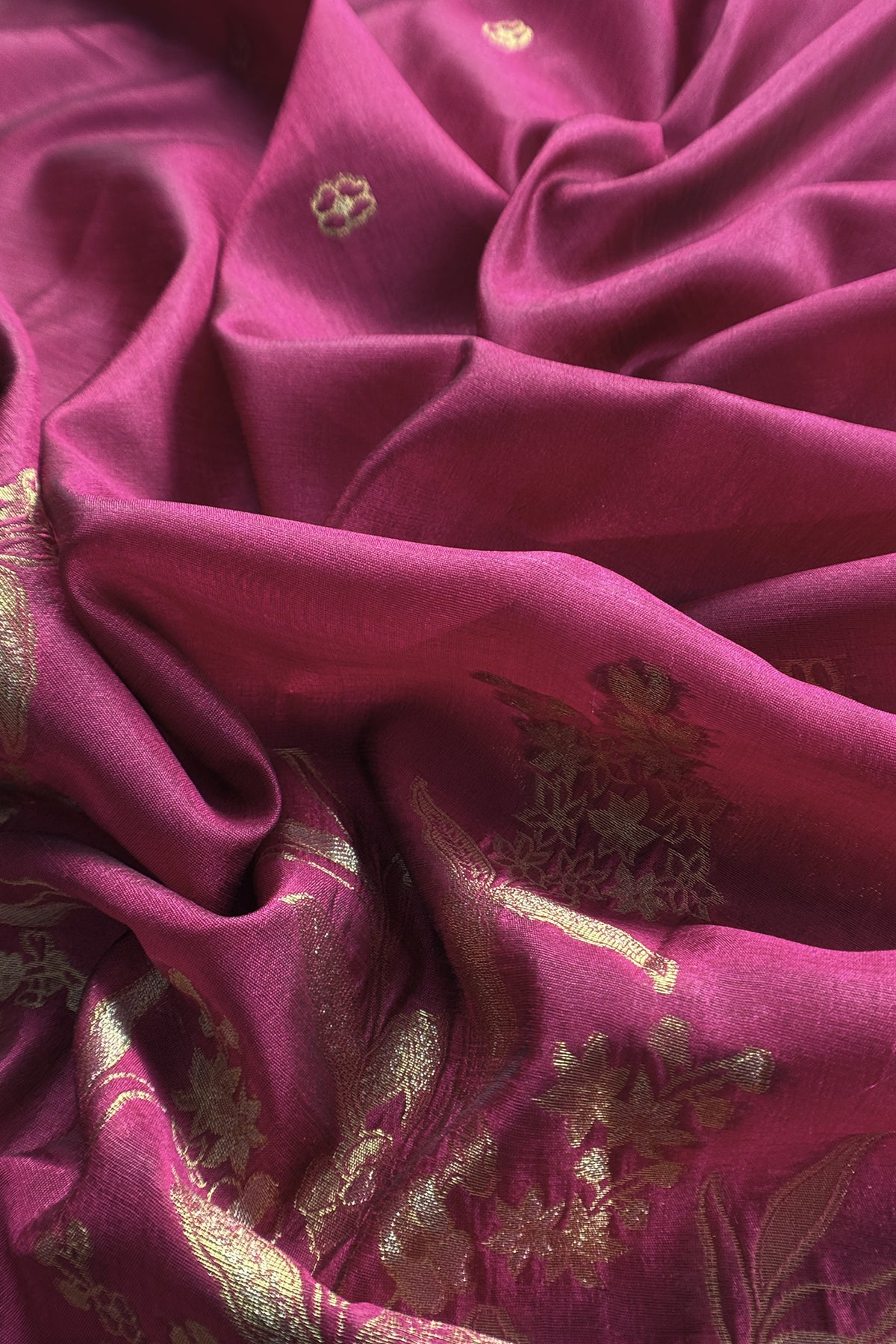 Pink Silk Unstitched Suit With Gold Jamdani weaving