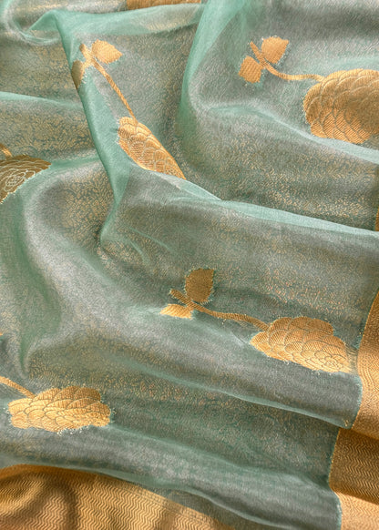 Brocade woven suit set with tissue silk dupatta

