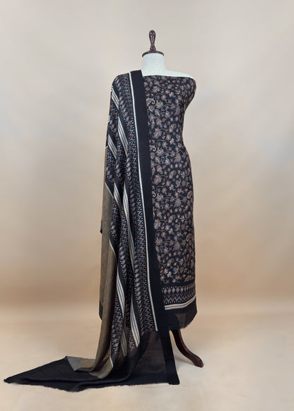 Blue Pure Pashmina Unstitched Dupatta-Suit With Kani Print