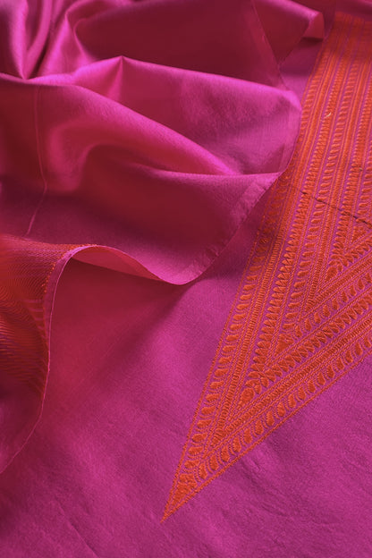 Rani Pink Handloom Zari Weaving Silk Suit With Kora Dupatta