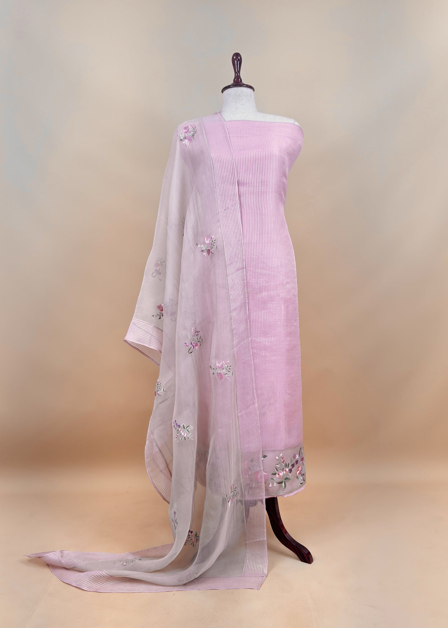 Baby Blue Handloom Kora Silk Suit Fabric With Embroidery