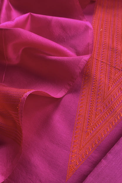 Rani Pink Handloom Zari Weaving Silk Suit With Kora Dupatta