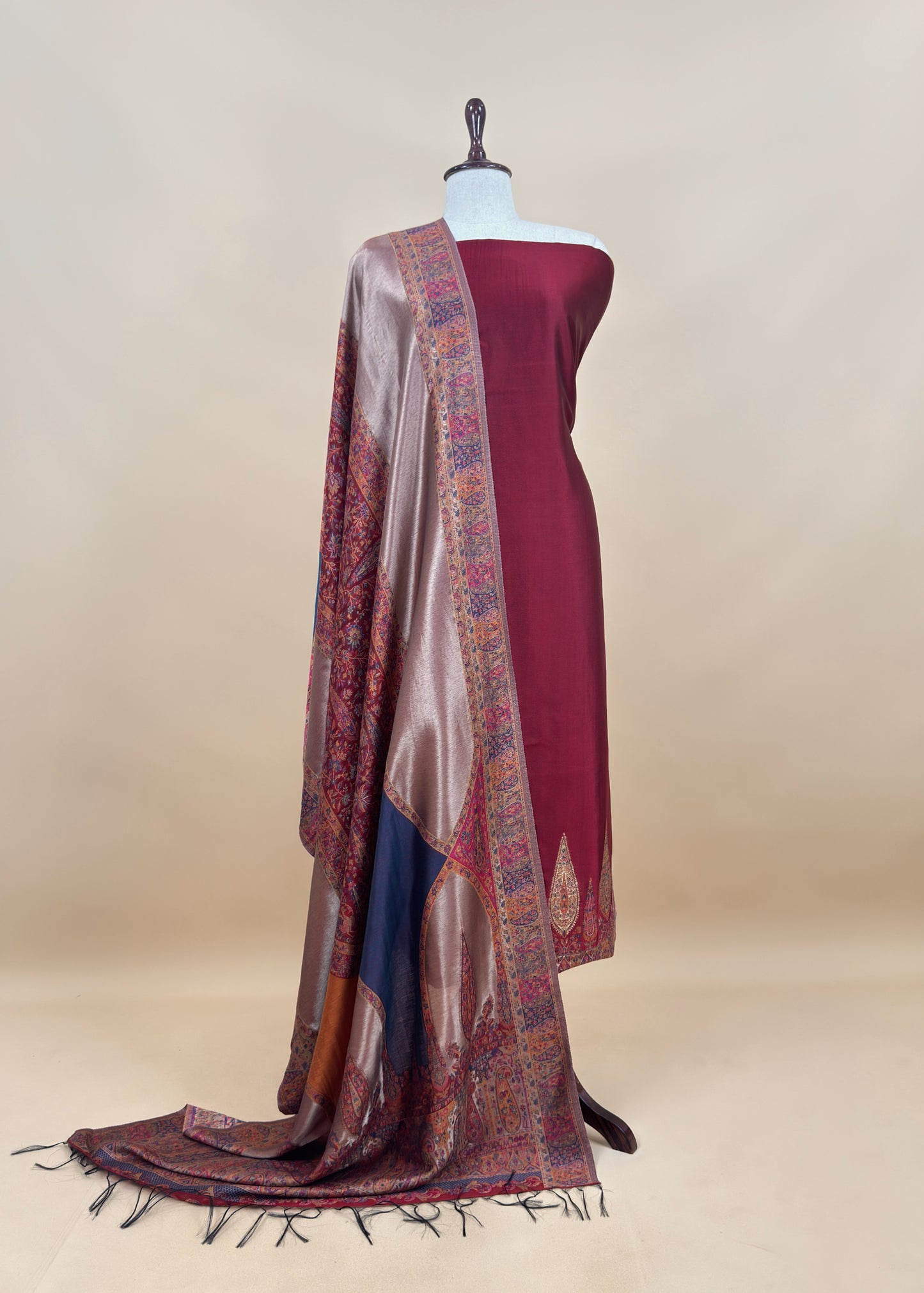 Red Premium Kani Silk Unstitched Suit With Dupatta