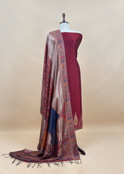 Blue Premium Kani Silk Unstitched Suit With Dupatta