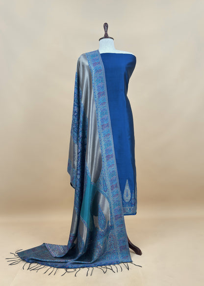 Blue Premium Kani Silk Unstitched Suit With Dupatta