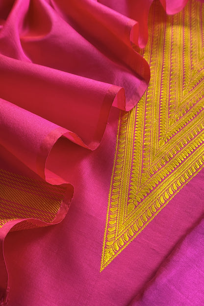 Pink Handloom Zari Weaving Silk Suit With Kora Dupatta