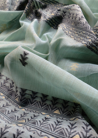 Light Blue Linen Chanderi Suit Fabric With Traditional Jamdani Weaving