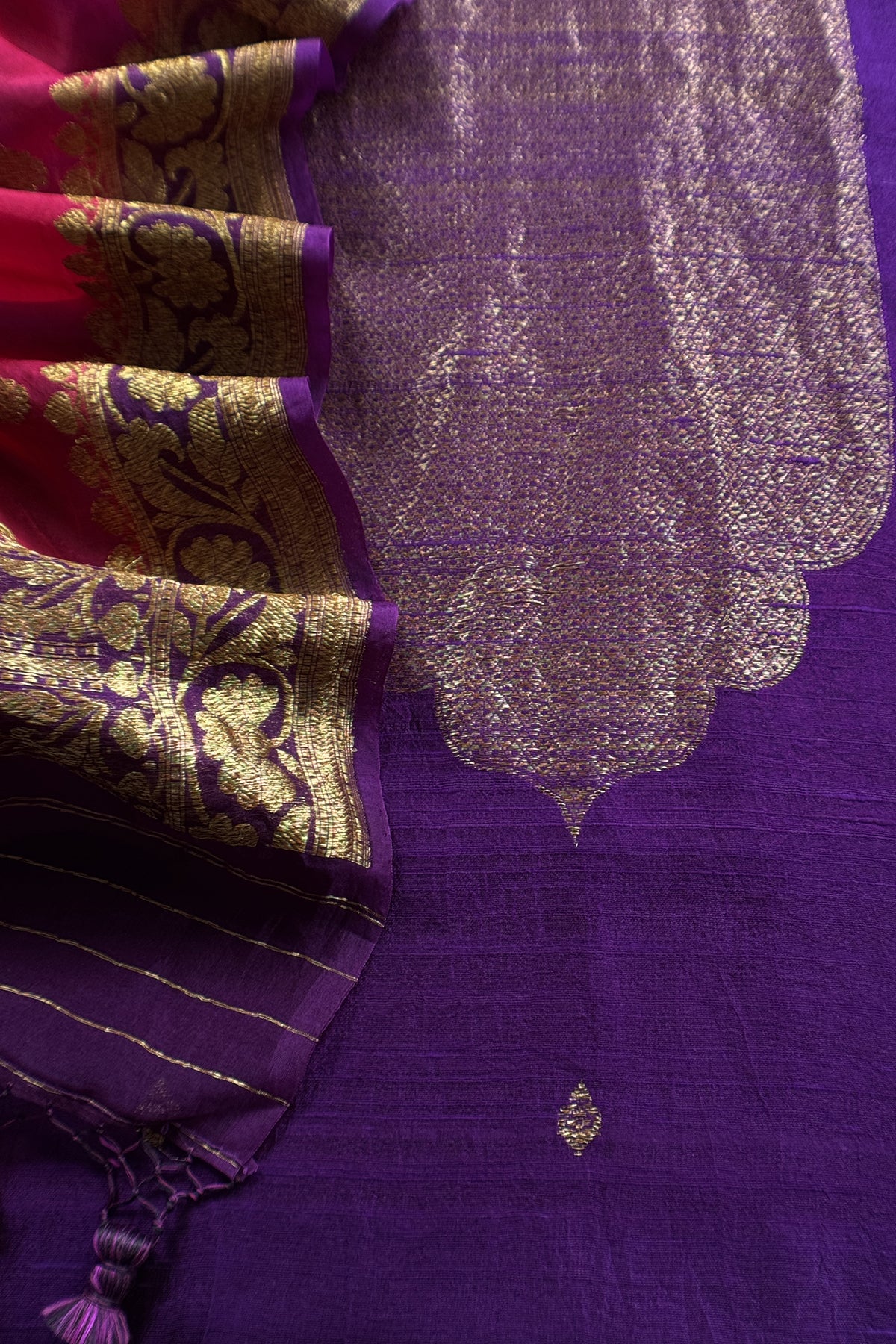 Purple And Pink Handloom Raw Silk Suit With Kora Silk Dupatta