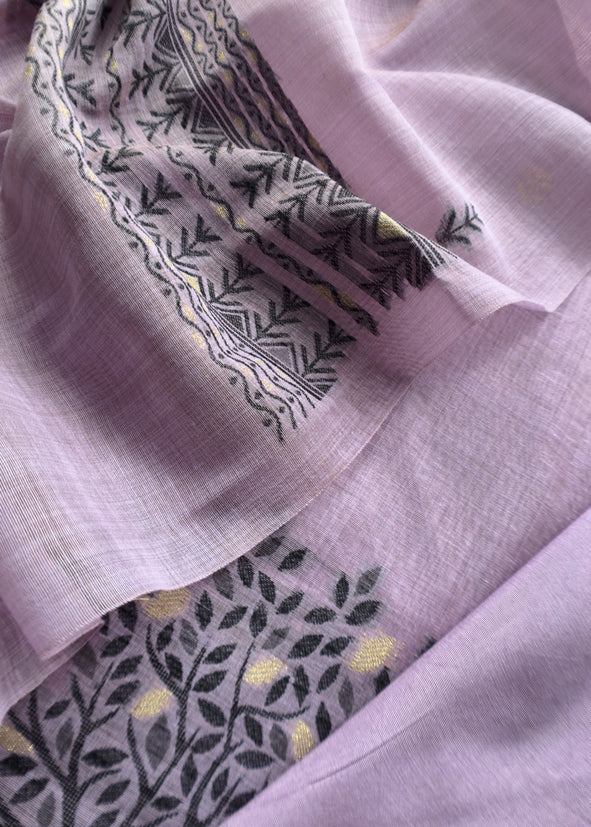 Lavender Linen Chanderi Suit Fabric With Traditional Jamdani Weaving