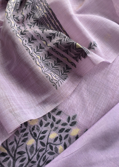 Lavender Linen Chanderi Suit Fabric With Traditional Jamdani Weaving