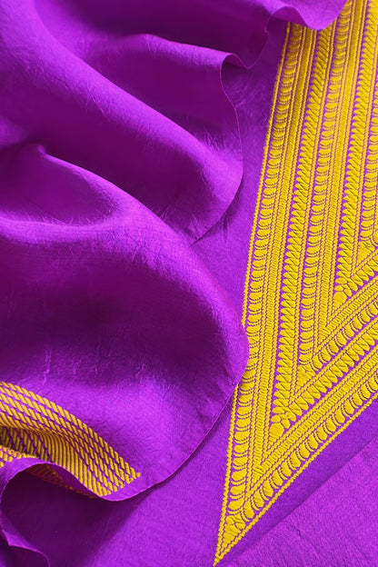 Purple Handloom Zari Weaving Silk Suit With Kora Dupatta