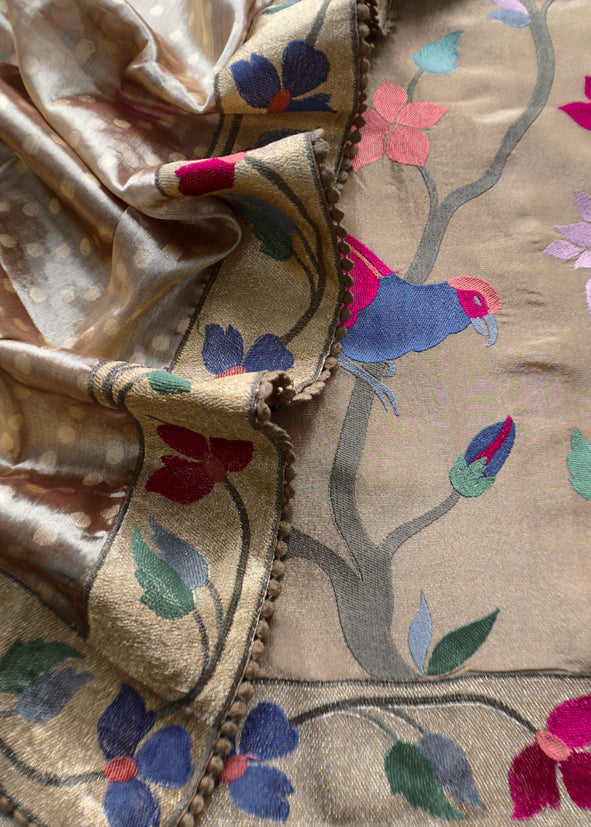 Luxe Golden Brown Handloom Tissue Silk Kurta And Silk Dupatta With Paithani Weaving And Bharwa Embroidery