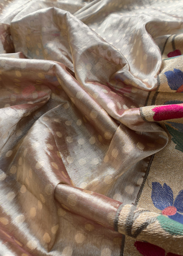 Luxe Golden Brown Handloom Tissue Silk Kurta And Silk Dupatta With Paithani Weaving And Bharwa Embroidery