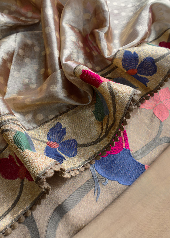 Luxe Golden Brown Handloom Tissue Silk Kurta And Silk Dupatta With Paithani Weaving And Bharwa Embroidery