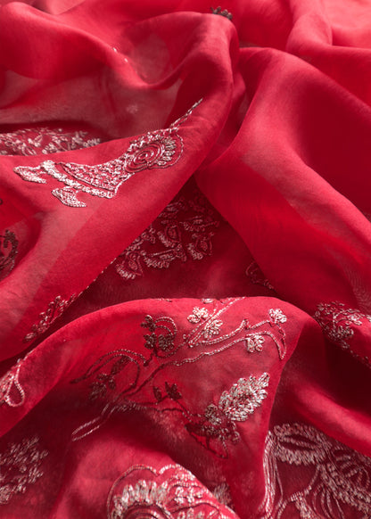 Luxe Golden Red Dulhan Handloom Tissue Silk Kurta And Kora Silk Dupatta With Pitta Hand Work