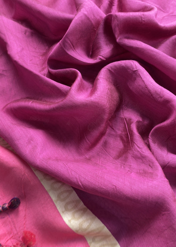 Luxe Pink And Purple Designer Handwoven Silk Suit Fabric With Zari Weaving