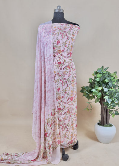 Pink Chinnon Suit Chiffon Dupatta