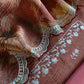 Chocolate Brown Handloom Crushed Tissue Silk Kurta And Brushprint Dupatta With Gold Pitta Work