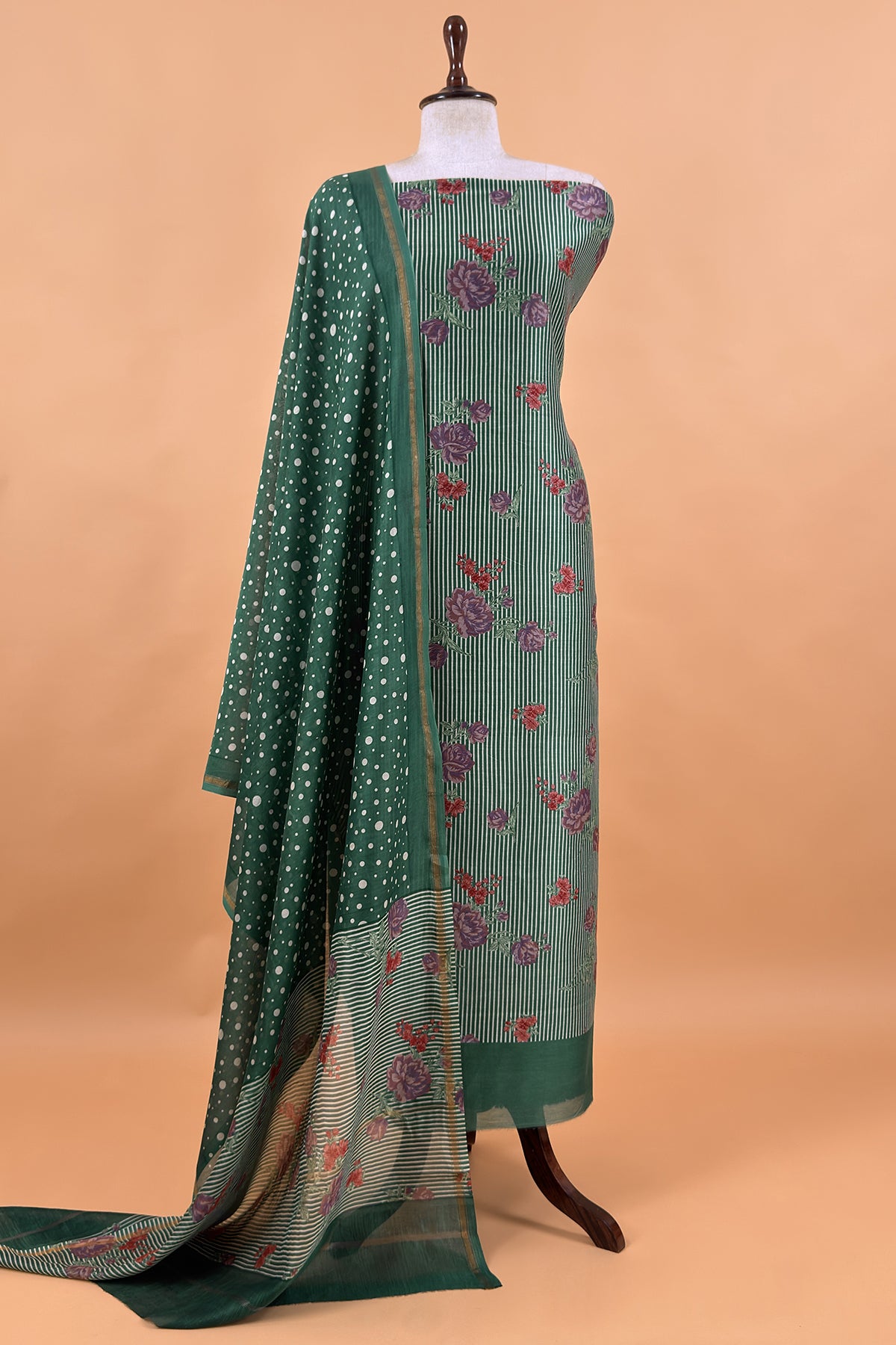 Green Pure Maheshwari Silk Suit With Dupatta