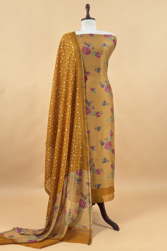 Yellow Pure Maheshwari Silk Suit With Dupatta