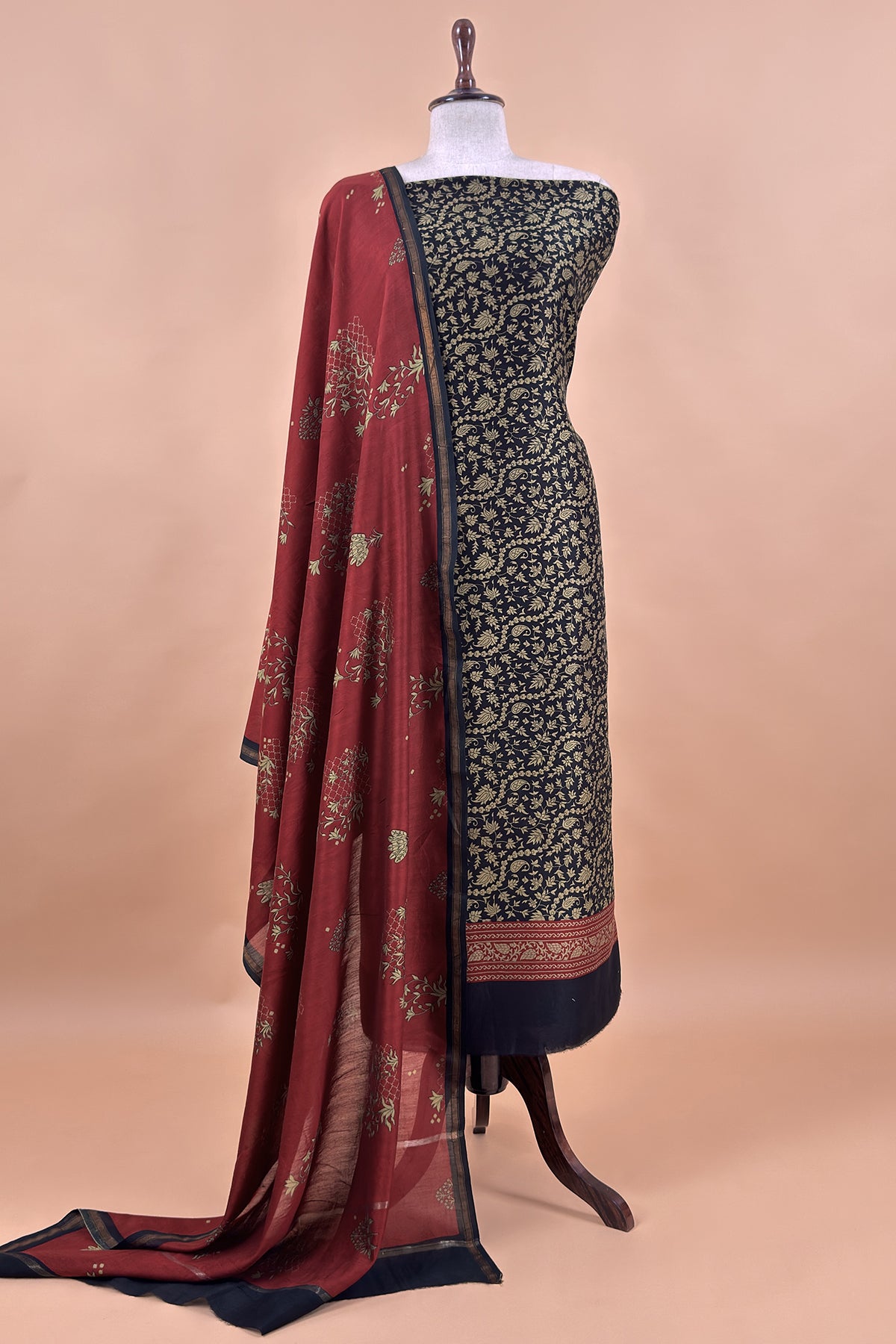 Black Maheshwari Silk Suit With Kalamkari Dupatta