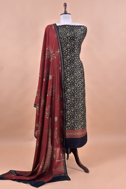 Black Maheshwari Silk Suit With Kalamkari Dupatta