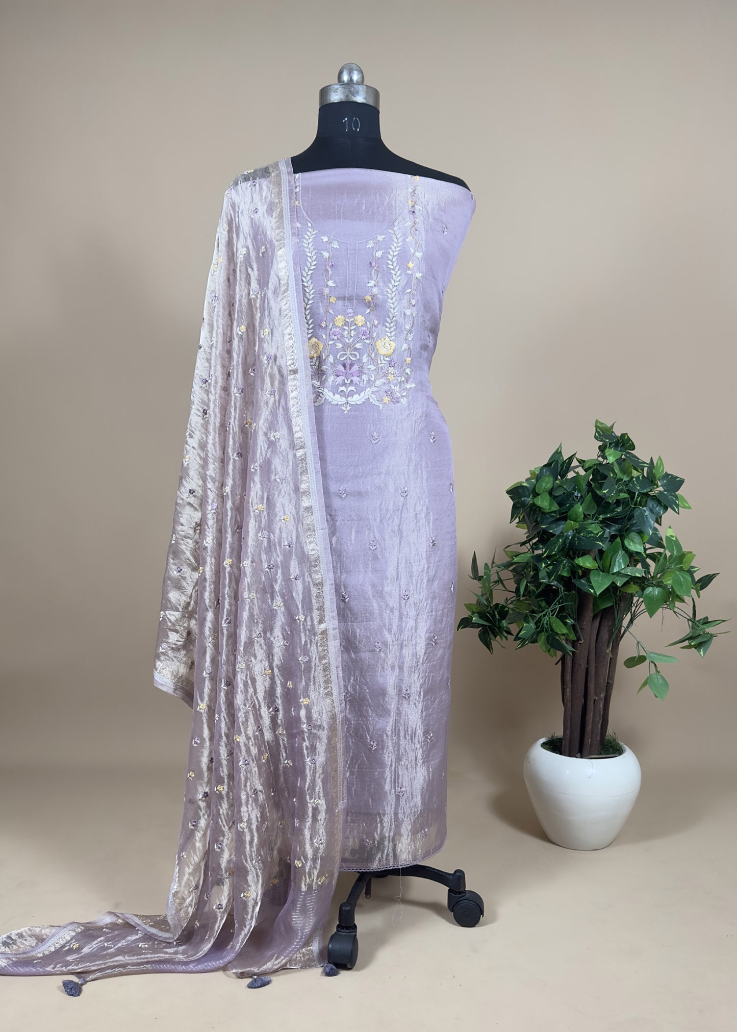 Purple Pure Handwoven Tissue Silk Suit