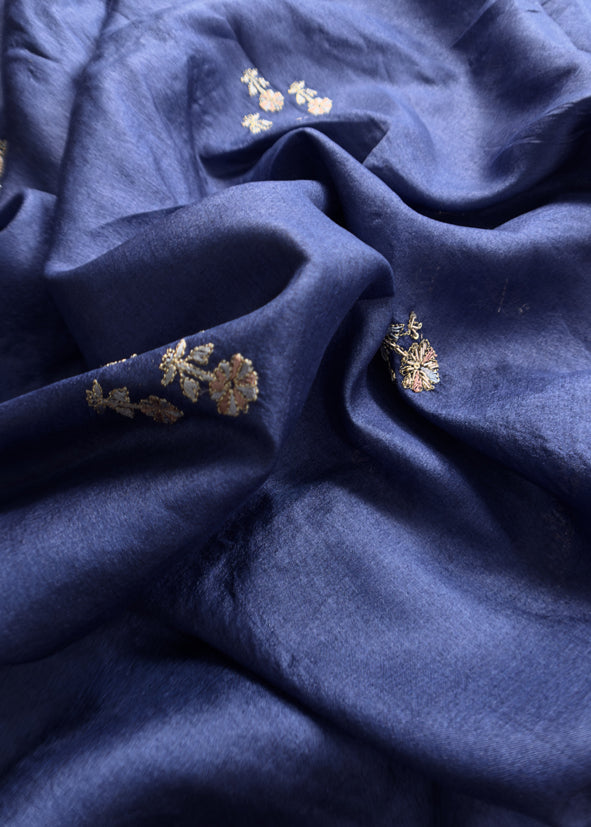 Sahiba 2025 Sangria Blue Pintuck Handloom Desi Tussar Suit With Zardosi And Resham Embroidery
