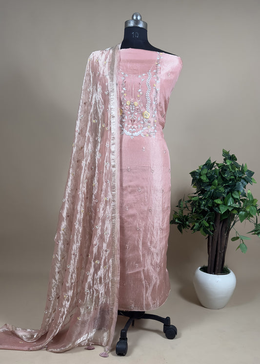 Peach Pure Handwoven Tissue Silk Suit