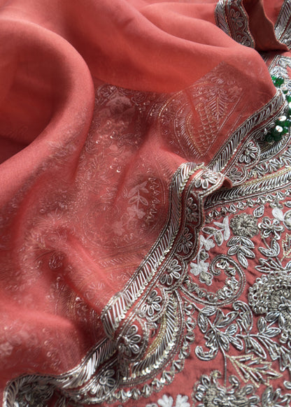 Rangreza 2025 Reddish Brown Luxe Handloom Dupion Silk Kurta and Kora Silk Dupatta With Handwork