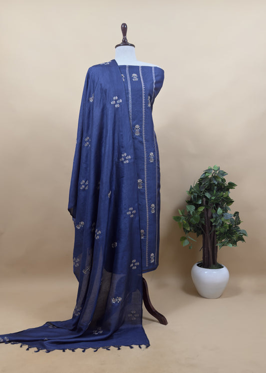 Sahiba 2025 Sangria Blue Pintuck Handloom Desi Tussar Suit With Zardosi And Resham Embroidery