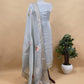 Powder Blue Luxe Zari Woven Handloom Kora Silk Suit Fabric With Gotapatti, Appliqué And Kantha Stitch Handwork