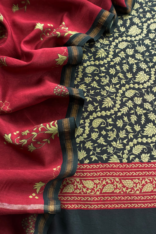 Black Maheshwari Silk Suit With Kalamkari Dupatta