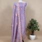 Mauve Flamingo Embroidered Unstitched Suit In Tissue Silk