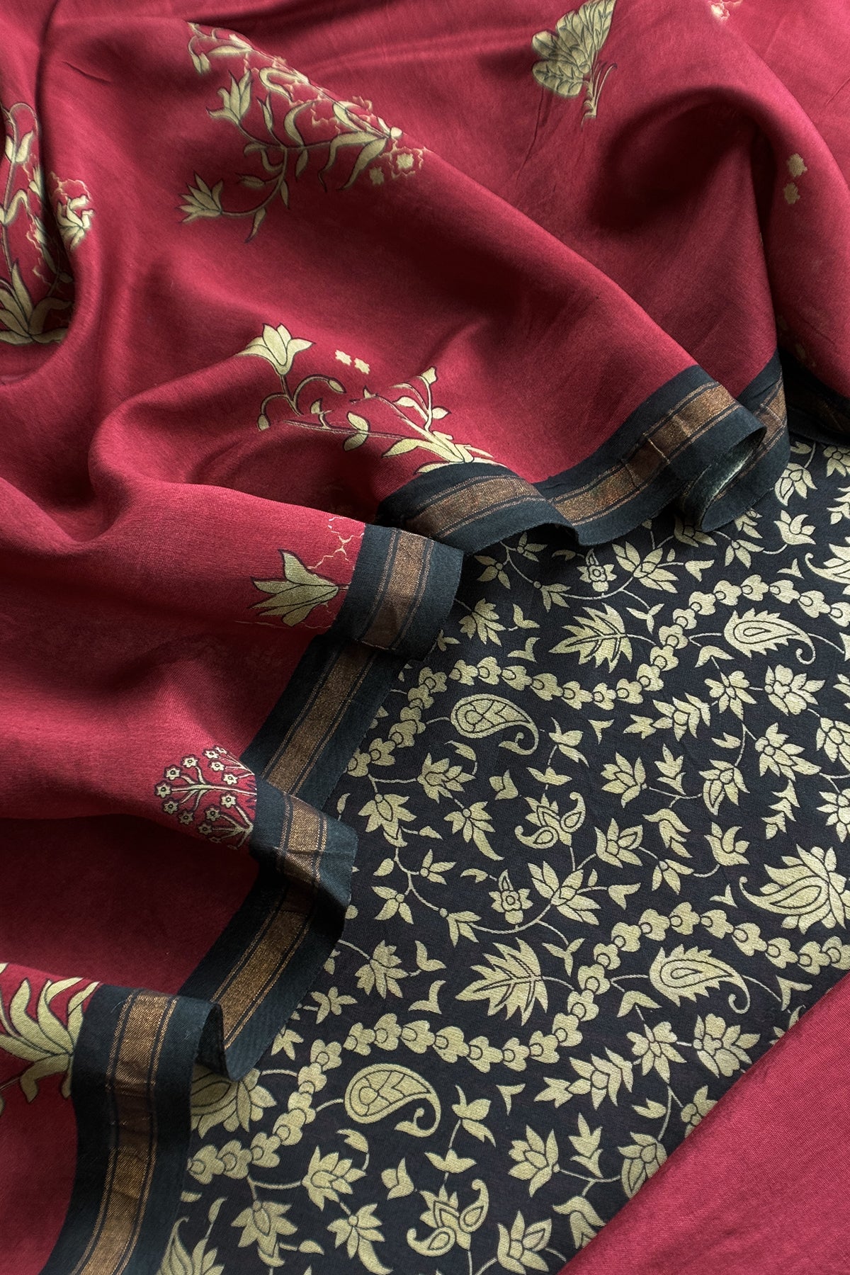 Black Maheshwari Silk Suit With Kalamkari Dupatta