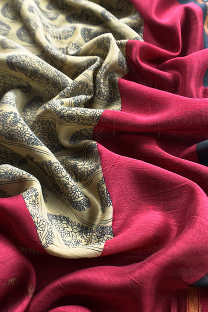 Black Maheshwari Silk Suit With Paisley Dupatta