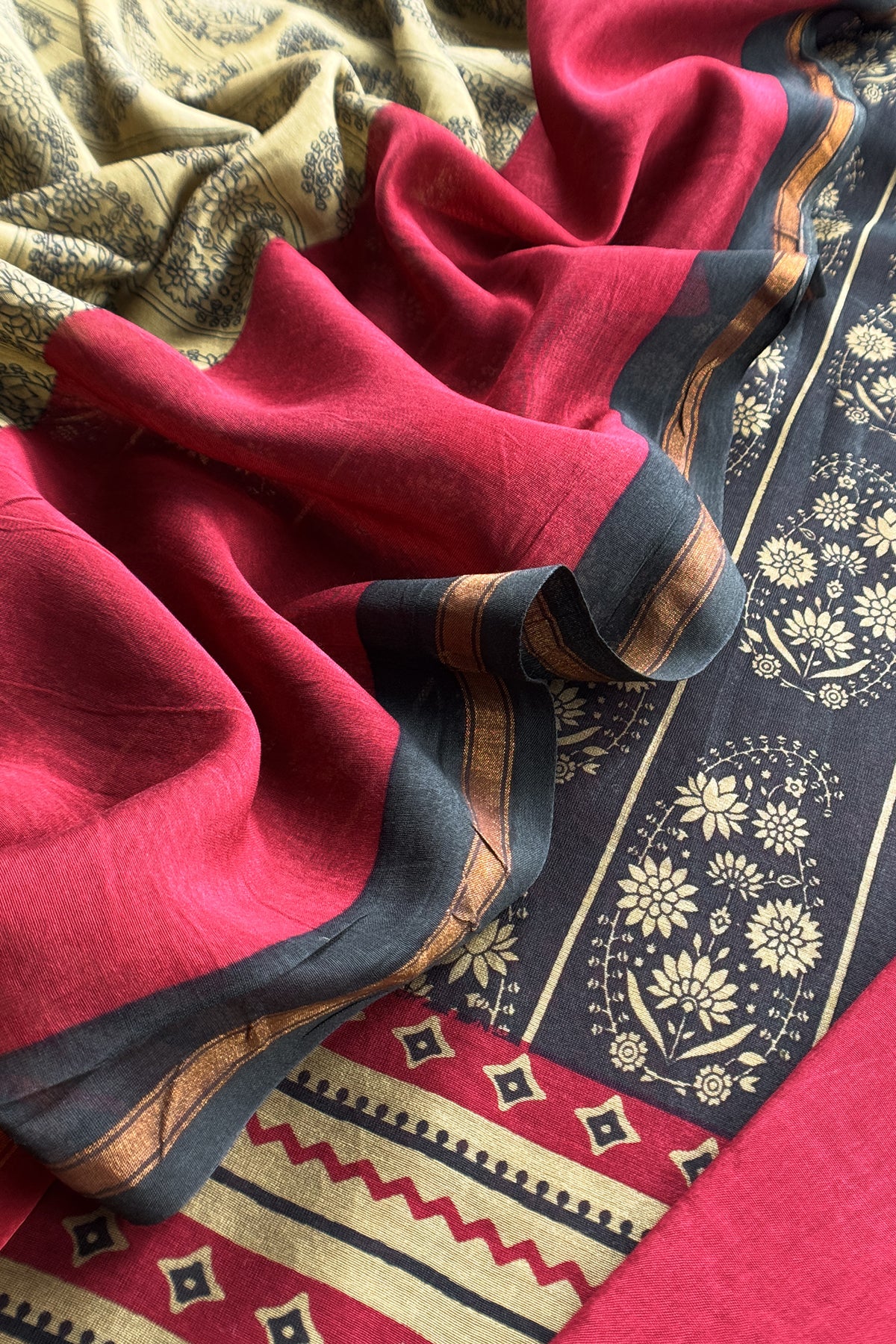 Black Maheshwari Silk Suit With Paisley Dupatta