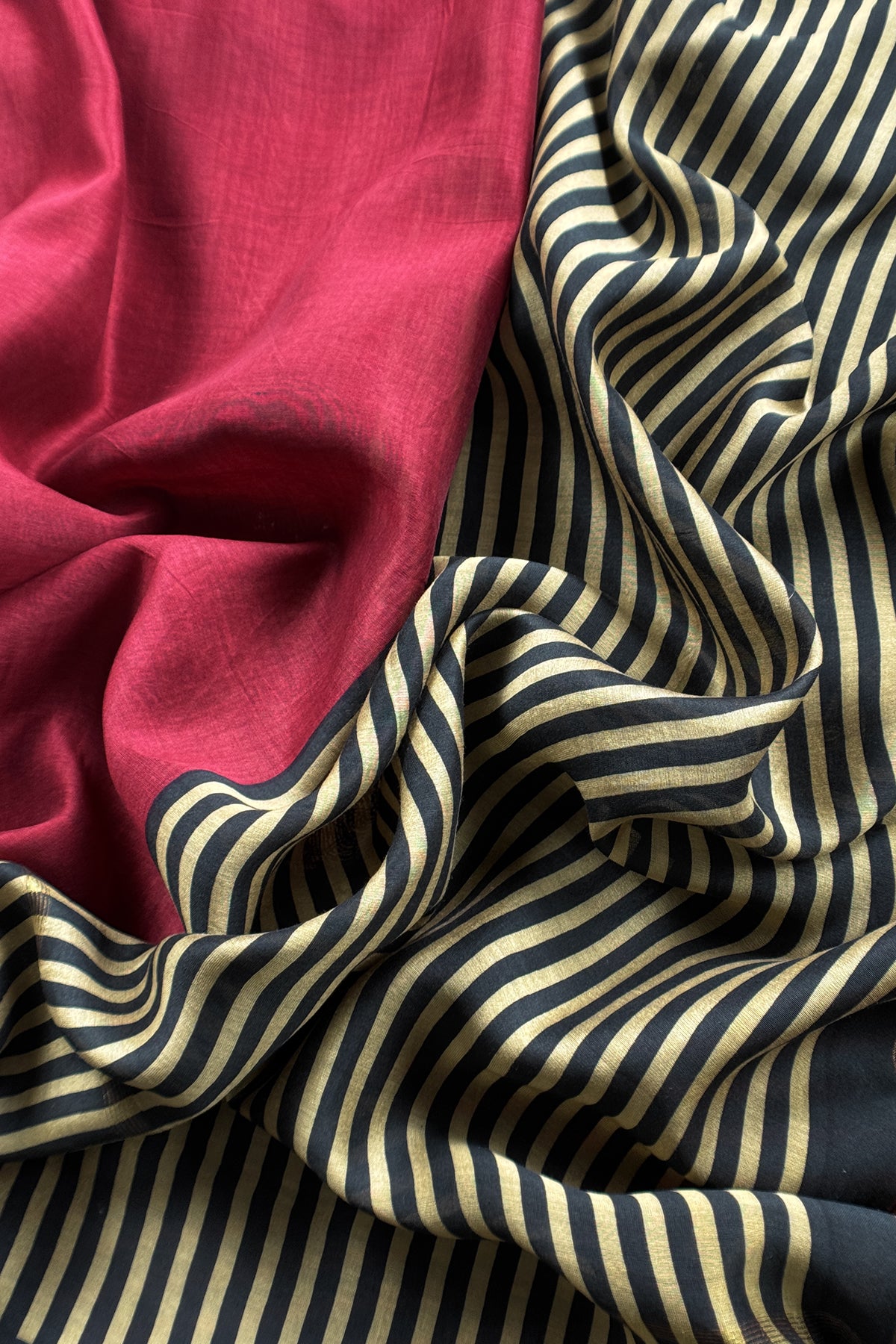 Black Maheshwari Silk Suit With Stripe Dupatta