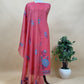 Raspberry Pink Floral Paradise Jute Linen Suit Fabric With Shaded Jamdani Weaving