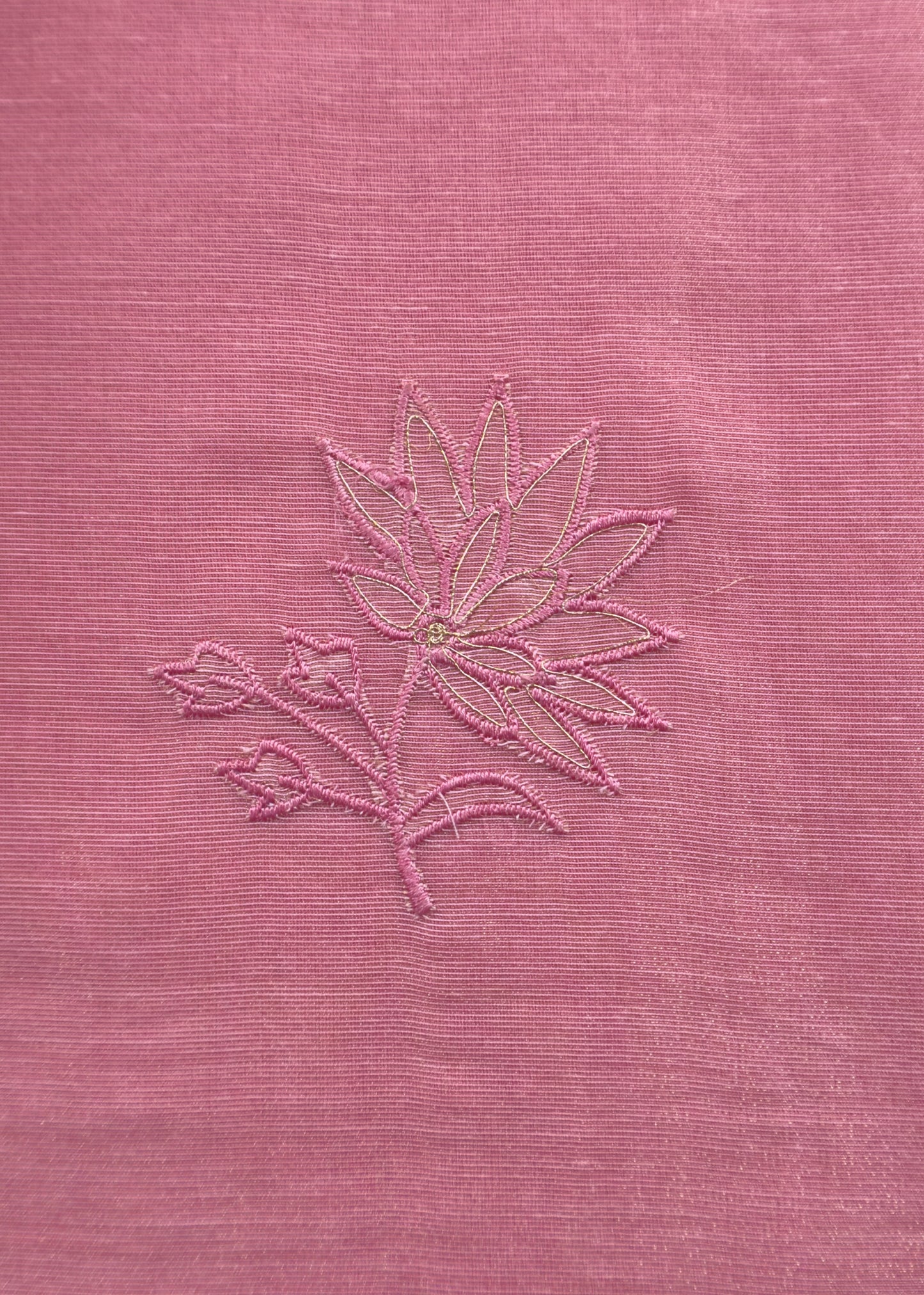 Flamingo Pink Unstitched Suit with Applique Work In Linen Tissue