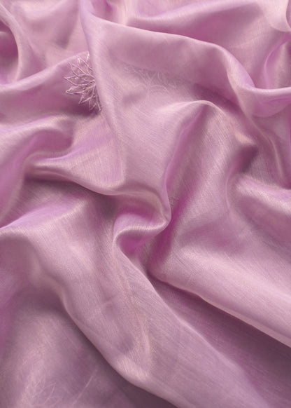 Pastel Purple Unstitched Suit with Applique Work In Linen Tissue