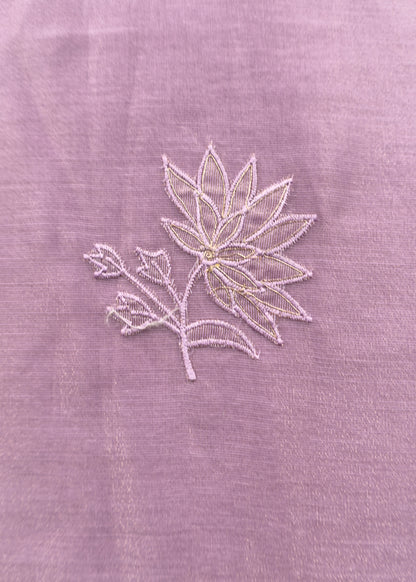 Pastel Purple Unstitched Suit with Applique Work In Linen Tissue
